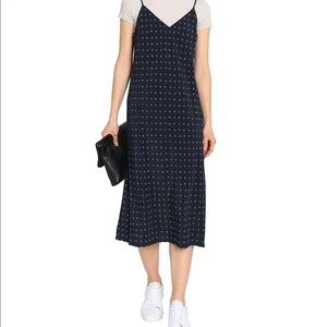 VINCE Printed crepe de chine midi slip dress